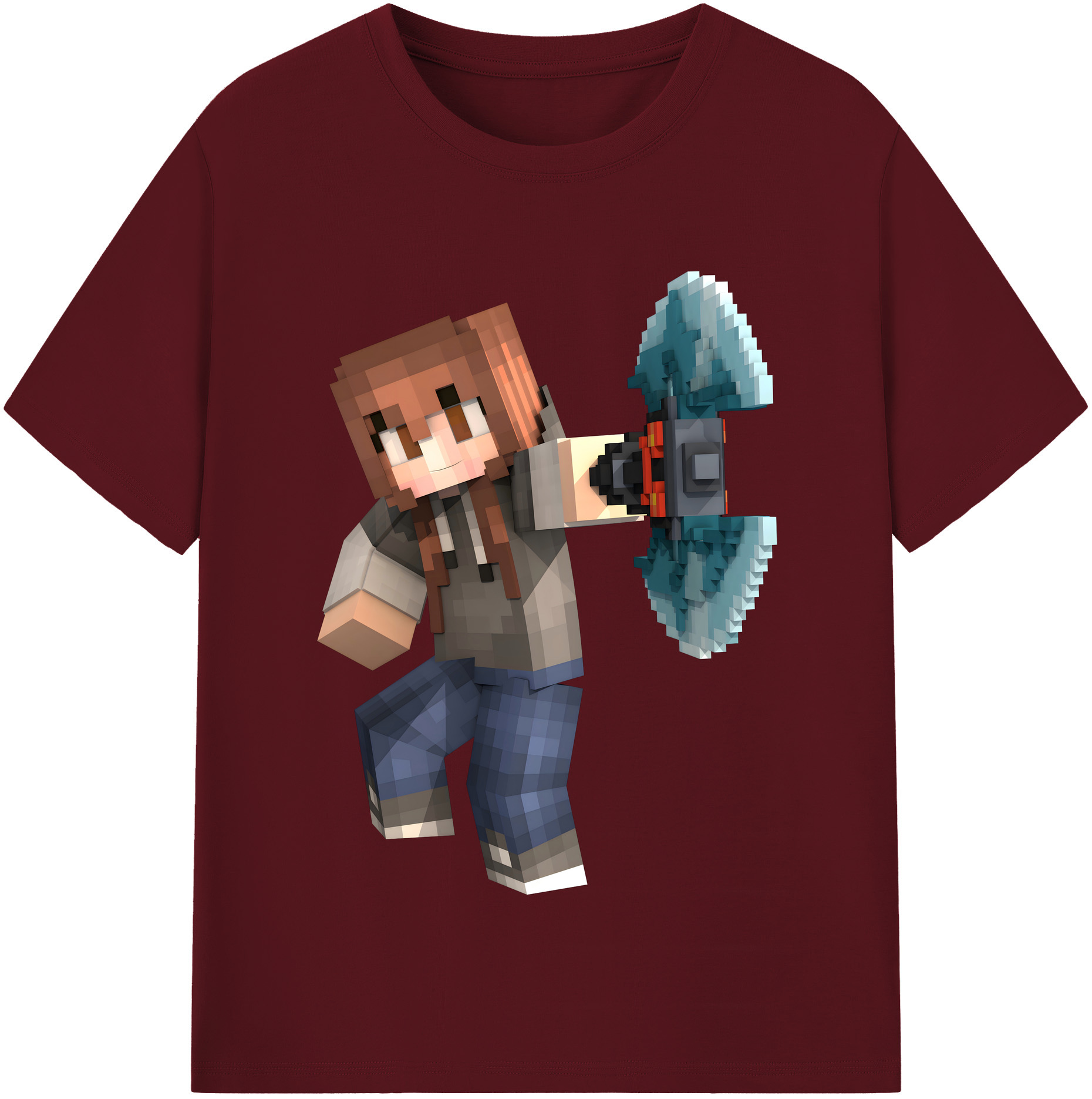 （画像用） マインクラフト ブロックの世界 Minecraft MC Block world 綿100％半袖Tシャツ（フロントプリント）